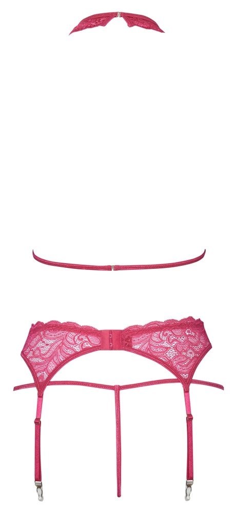 Cottelli Lingerie komplet rożowy koronkowy biustonosz pas stringi S/M Cottelli Lingerie komplet rożowy koronkowy biustonosz pas stringi S/M