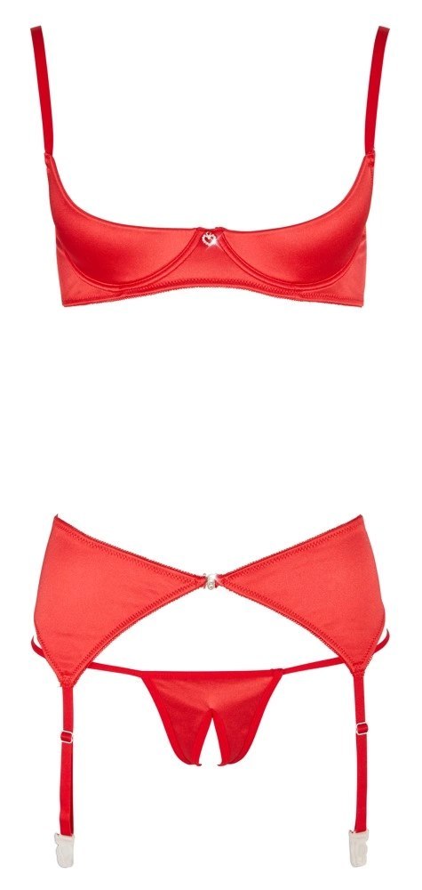 Cottelli Lingerie zestaw satynowy czerwony 3-częściowy 80C/M Cottelli Lingerie zestaw satynowy czerwony 3-częściowy 80C/M