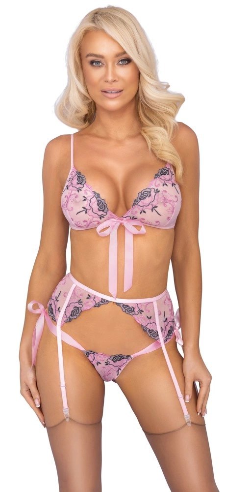 Kissable Komplet Bielizny 3-częściowy Rożowy Kwiatowy S/M Kissable Komplet Bielizny 3-częściowy Rożowy Kwiatowy S/M
