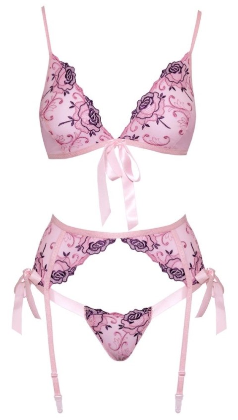 Kissable Komplet Bielizny 3-częściowy Rożowy Kwiatowy S/M Kissable Komplet Bielizny 3-częściowy Rożowy Kwiatowy S/M