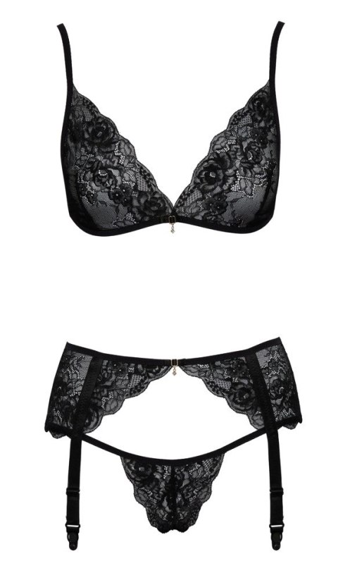 Kissable Komplet Koronkowy 3-częściowy Czarny S/M z Regulacją Kissable Komplet Koronkowy 3-częściowy Czarny S/M z Regulacją