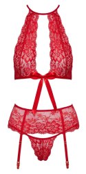 Kissable Komplet Koronkowy Czerwony L/XL z Satynowymi Detalami