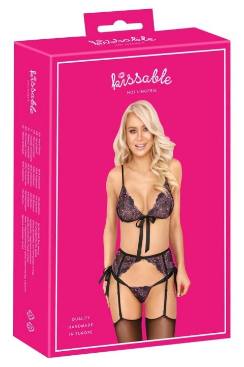 Kissable Komplet bielizny koronka czarna L/XL kwiatowy haft