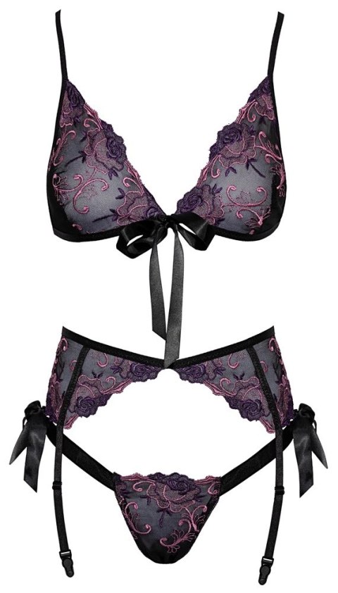 Kissable Komplet bielizny koronkowej czarny S/M z haftem kwiatowym Kissable Komplet bielizny koronkowej czarny S/M z haftem kwiatowym
