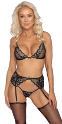 Kissable Koronkowy Komplet Czarny S/M - Biustonosz, Pas, Stringi