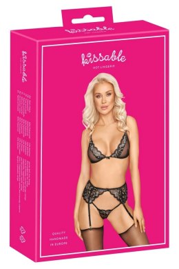 Kissable L/XL Czarny Komplet Koronkowy z Pasem do Pończoch