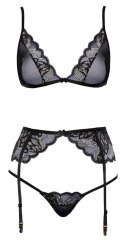Kissable L/XL Czarny Komplet Koronkowy z Pasem do Pończoch