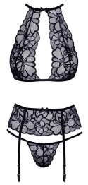 Kissable S/M Czarny Komplet Koronkowy Kwiatowy Design 3-częściowy