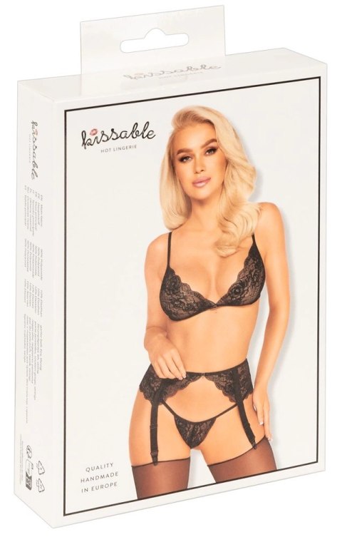 Kissable komplet koronkowy 3-częściowy czarny L/XL z regulacją