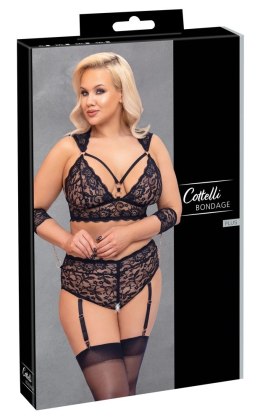 Cottelli Bondage Plus koronkowy komplet 3-częściowy czarny 3XL