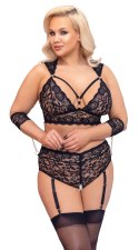 Cottelli Bondage Plus koronkowy komplet 3-częściowy czarny 3XL