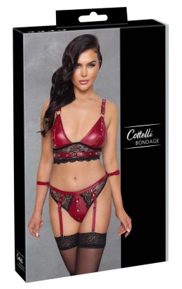 Cottelli Bondage komplet czerwony z koronką i paskami na kostki S