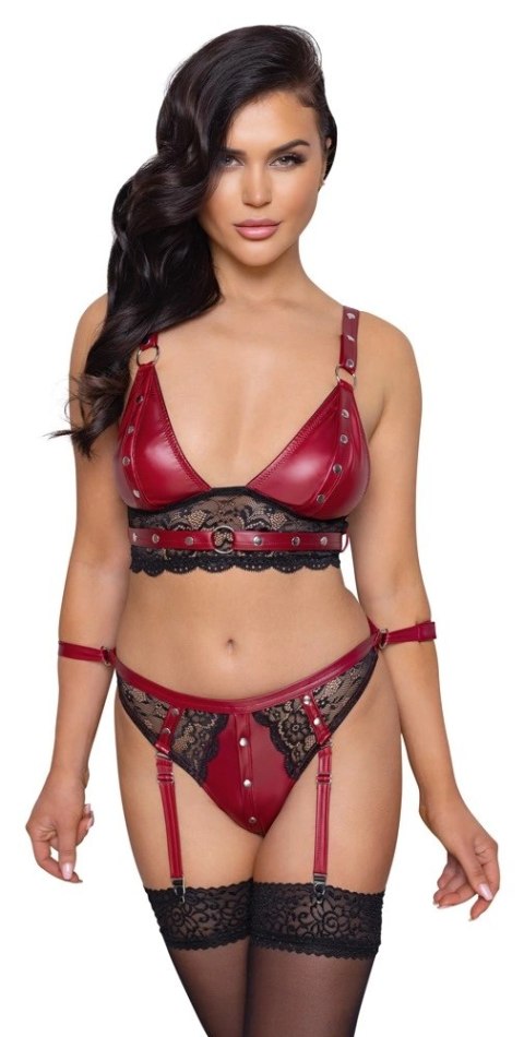 Cottelli Bondage komplet czerwony z koronką i paskami na kostki S Cottelli Bondage komplet czerwony z koronką i paskami na kostki S
