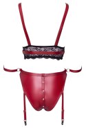 Cottelli Bondage komplet czerwony z koronką i paskami na kostki S