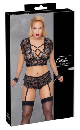 Cottelli Bondage komplet koronkowy biustonosz majtki 3XL z mankietami