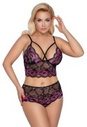 Cottelli CURVES komplet koronkowy 3XL/4XL czarno-beżowy, elastyczny