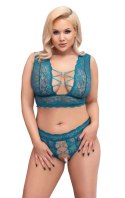 Cottelli CURVES komplet koronkowy braletka i stringi niebieskie 3XL
