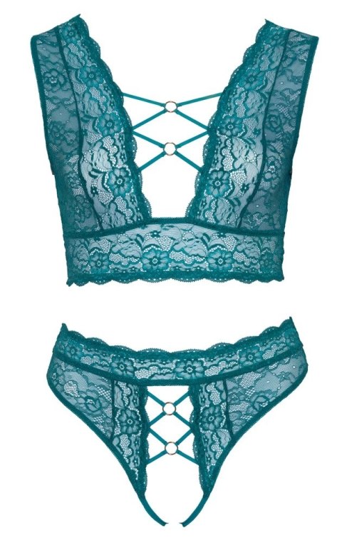 Cottelli CURVES komplet koronkowy braletka i stringi niebieskie 3XL Cottelli CURVES komplet koronkowy braletka i stringi niebieskie 3XL