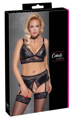 Cottelli CURVES komplet koronkowy z łańcuszkami 3XL czarny