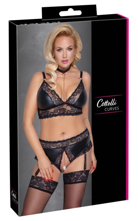 Cottelli CURVES komplet koronkowy z łańcuszkami 4XL czarny Cottelli CURVES komplet koronkowy z łańcuszkami 4XL czarny