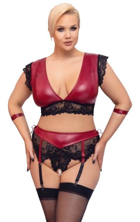 Cottelli Collection Bondage Plus komplet koronkowy czerwono-czarny 4XL Cottelli Collection Bondage Plus komplet koronkowy czerwono-czarny 4XL