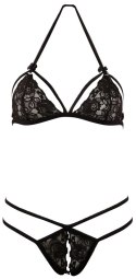 Cottelli Collection Koronkowy zestaw biustonosz i stringi L czarny