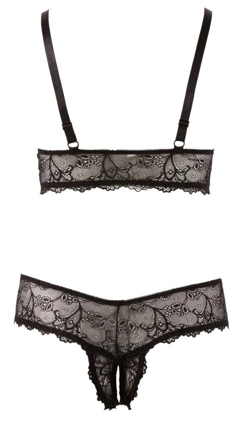 Cottelli Curves XL - Czarny koronkowy komplet bez fiszbin i otwarte stringi Cottelli Curves XL - Czarny koronkowy komplet bez fiszbin i otwarte stringi