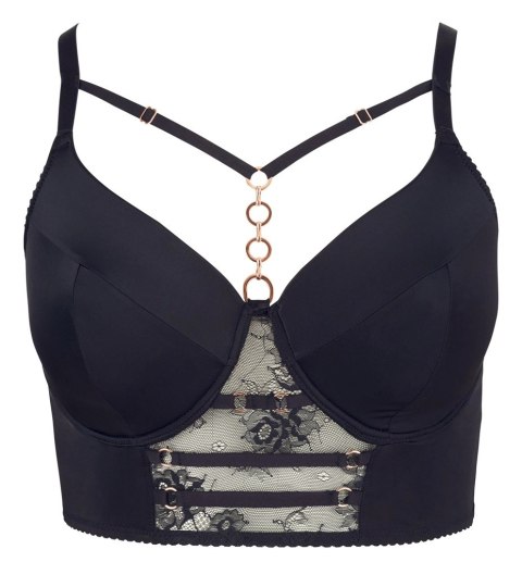 Cottelli Curves Longline Biustonosz Czarny z Koronką i Akcentami Rożowego Złota 90D Cottelli Curves Longline Biustonosz Czarny z Koronką i Akcentami Rożowego Złota 90D
