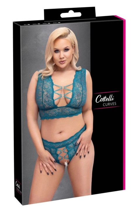 Cottelli Curves komplet braletka i stringi wycięte XL niebieskie koronka Cottelli Curves komplet braletka i stringi wycięte XL niebieskie koronka