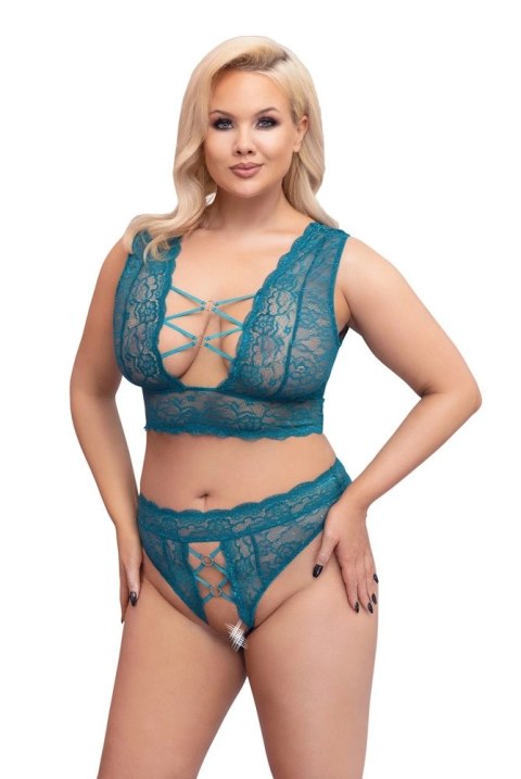 Cottelli Curves komplet braletka i stringi wycięte XL niebieskie koronka Cottelli Curves komplet braletka i stringi wycięte XL niebieskie koronka
