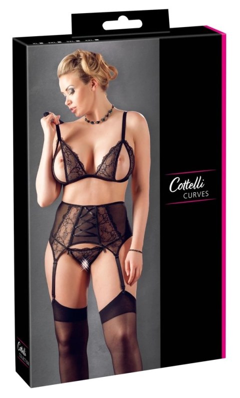 Cottelli Curves komplet koronkowy 3-częściowy czarny 4XL plus size Cottelli Curves komplet koronkowy 3-częściowy czarny 4XL plus size