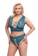 Cottelli Curves komplet koronkowy braletka i stringi open blue 4XL