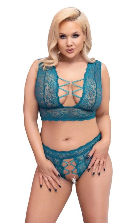 Cottelli Curves komplet koronkowy braletka i stringi open blue 4XL Cottelli Curves komplet koronkowy braletka i stringi open blue 4XL