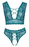 Cottelli Curves komplet koronkowy braletka i stringi open blue 4XL