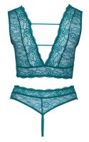 Cottelli Curves komplet koronkowy braletka i stringi open blue 4XL