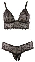 Cottelli Curves komplet koronkowy czarny biustonosz bez zapięcia + stringi 4XL