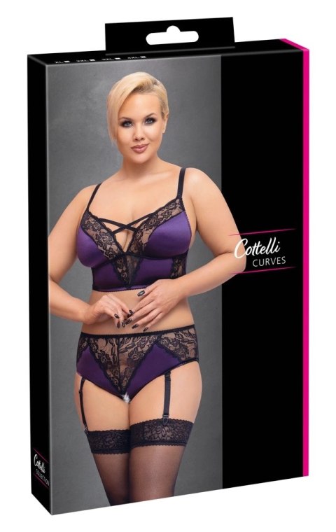 Cottelli Curves komplet satynowo-koronkowy stanik i majtki z podwiązką 4XL Cottelli Curves komplet satynowo-koronkowy stanik i majtki z podwiązką 4XL