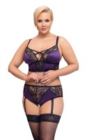 Cottelli Curves komplet satynowo-koronkowy stanik i majtki z podwiązką 4XL