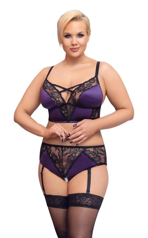 Cottelli Curves komplet satynowo-koronkowy stanik i majtki z podwiązką 4XL Cottelli Curves komplet satynowo-koronkowy stanik i majtki z podwiązką 4XL