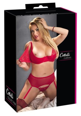 Cottelli Curves zestaw koronkowy czerwony 95E/2XL - biustonosz i stringi