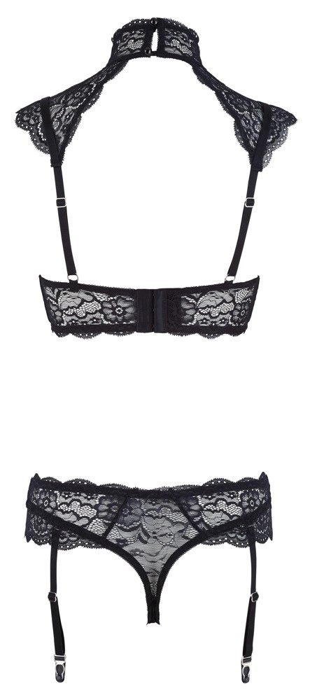 Cottelli Lingerie 80C/M - Koronkowy komplet z kołnierzem i paskami Cottelli Lingerie 80C/M - Koronkowy komplet z kołnierzem i paskami