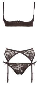 Cottelli Lingerie komplet koronkowy 3-częściowy czarny 80B/M