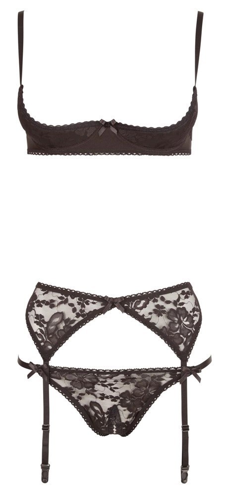 Cottelli Lingerie komplet koronkowy 3-częściowy czarny 85C/L Cottelli Lingerie komplet koronkowy 3-częściowy czarny 85C/L
