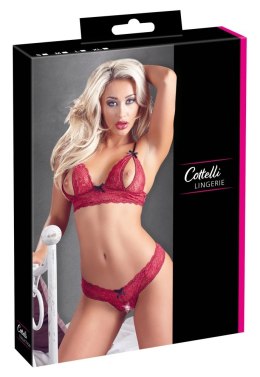 Cottelli Lingerie komplet koronkowy czerwony L, otwarty biustonosz i stringi