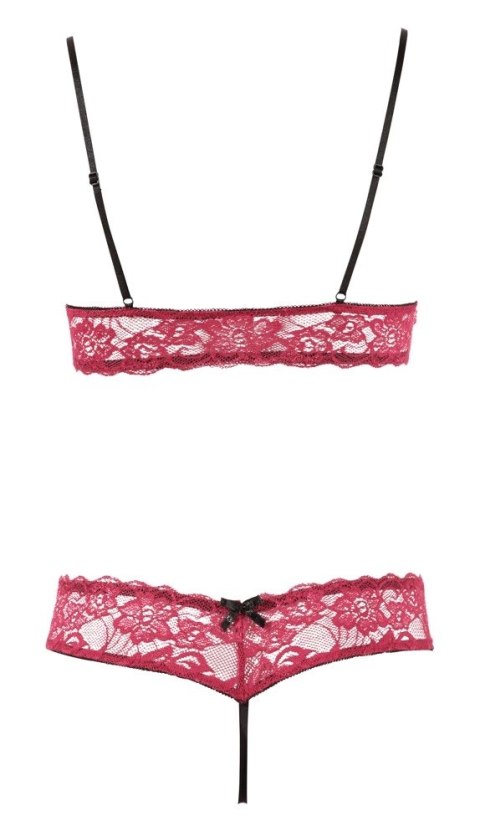 Cottelli Lingerie komplet koronkowy czerwony S - otwarty fason, kokardki Cottelli Lingerie komplet koronkowy czerwony S - otwarty fason, kokardki