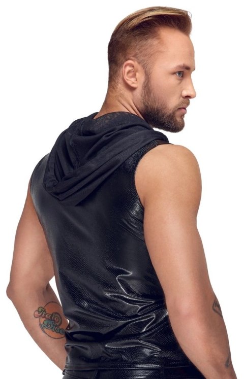 Noir 2XL Bezrękawnik z Kapturem Czarny Skora Węża Męski Noir 2XL Bezrękawnik z Kapturem Czarny Skora Węża Męski
