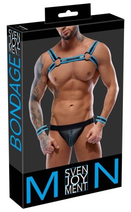 Svenjoyment Bondage Uprząż Męska z Jockiem i Mankietami M czarno-niebieska