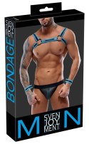Svenjoyment Bondage Uprząż Męska z Slipami i Mankietami S czarna/niebieska