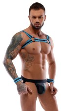 Svenjoyment Bondage Uprząż Neoprenowa z Slipy L i Mankietami Czarna/Błękitna