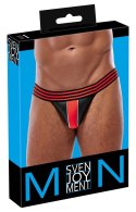 Svenjoyment Jockstrap męski S/M czarno-czerwony neoprenowy design